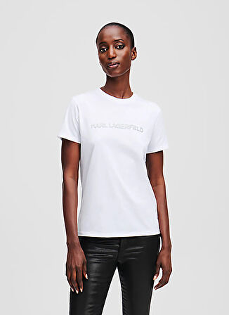 KARL LAGERFELD Bisiklet Yaka Baskılı Beyaz Kadın T-Shirt A1W17076