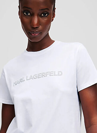 KARL LAGERFELD Bisiklet Yaka Baskılı Beyaz Kadın T-Shirt A1W17076