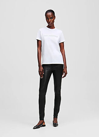 KARL LAGERFELD Bisiklet Yaka Baskılı Beyaz Kadın T-Shirt A1W17076