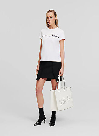 KARL LAGERFELD Bisiklet Yaka Düz Beyaz Kadın T-Shirt A1W17019