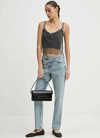 Karl Lagerfeld Jeans Degaje Yaka Düz Antrasit Kadın Bluz A1W11010