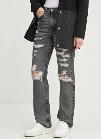 Karl Lagerfeld Jeans Yüksek Bel Düz Paça Normal Antrasit Kadın Denim Pantolon A1W10032