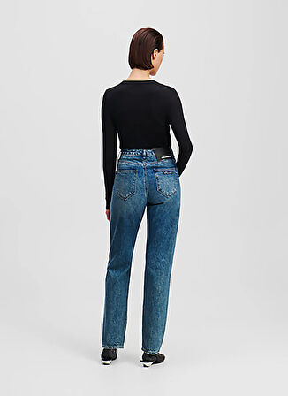 KARL LAGERFELD Yüksek Bel Düz Paça Straight Koyu Mavi Kadın Denim Pantolon A1W10087