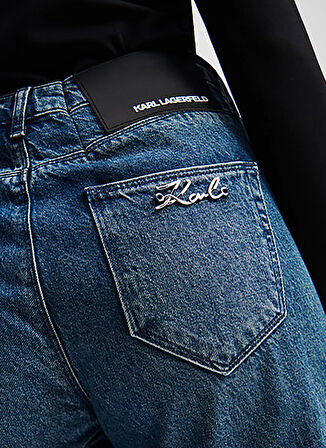 KARL LAGERFELD Yüksek Bel Düz Paça Straight Koyu Mavi Kadın Denim Pantolon A1W10087