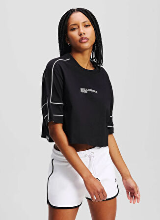 Karl Lagerfeld Jeans Bisiklet Yaka Düz Siyah Kadın T-Shirt A2W17028