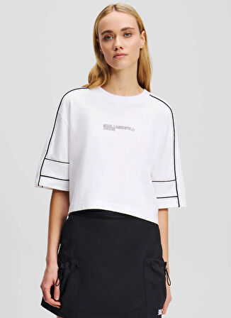 Karl Lagerfeld Jeans Bisiklet Yaka Düz Beyaz Kadın T-Shirt A2W17028