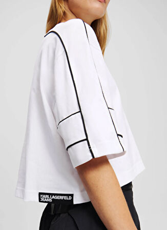 Karl Lagerfeld Jeans Bisiklet Yaka Düz Beyaz Kadın T-Shirt A2W17028