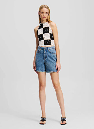 Karl Lagerfeld Jeans Yüksek Bel Normal Mavi Kadın Denim Şort A2W10041