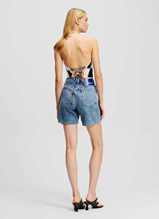 Karl Lagerfeld Jeans Yüksek Bel Normal Mavi Kadın Denim Şort A2W10041