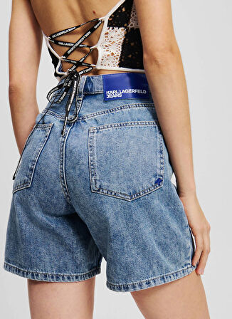 Karl Lagerfeld Jeans Yüksek Bel Normal Mavi Kadın Denim Şort A2W10041