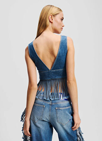 Karl Lagerfeld Jeans V Yaka Düz Mavi Kadın Bluz A2W11022