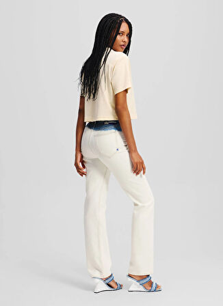 Karl Lagerfeld Jeans Yüksek Bel Düz Paça Normal Beyaz Kadın Denim Pantolon A2W10035