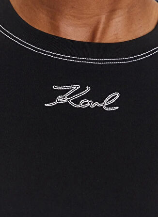 KARL LAGERFELD Yuvarlak Yaka Düz Siyah Kadın T-Shirt A3W17019