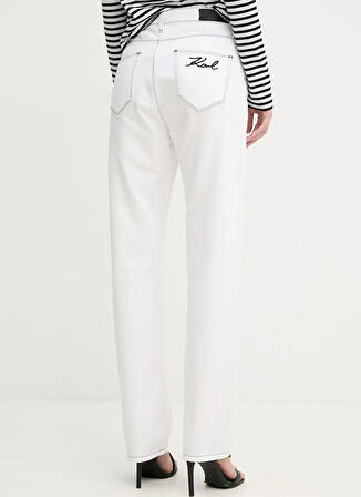 KARL LAGERFELD Yüksek Bel Düz Paça Standart Beyaz Kadın Denim Pantolon A3W10014