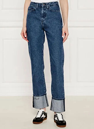 KARL LAGERFELD Yüksek Bel Düz Paça Standart Mavi Kadın Denim Pantolon A3W10017