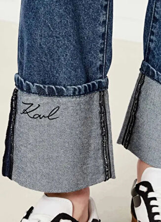 KARL LAGERFELD Yüksek Bel Düz Paça Standart Mavi Kadın Denim Pantolon A3W10017