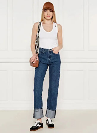 KARL LAGERFELD Yüksek Bel Düz Paça Standart Mavi Kadın Denim Pantolon A3W10017