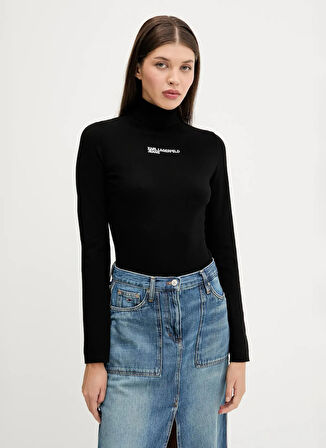 Karl Lagerfeld Jeans Dik Yaka Standart Baskılı Siyah Kazak Kadın A3W18007