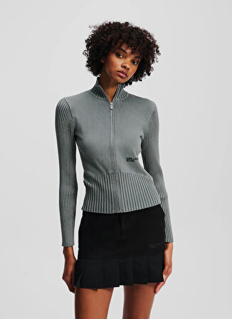 Karl Lagerfeld Jeans Dik Yaka Standart Baskılı Gri Kazak Kadın A3W18010