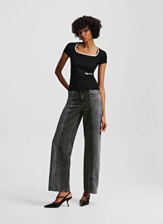 Karl Lagerfeld Jeans Yüksek Bel Geniş Paça Standart Siyah Kadın Denim Pantolon A3W10070