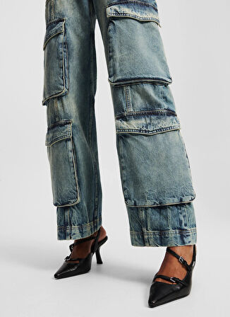 Karl Lagerfeld Jeans Yüksek Bel Geniş Paça Standart Mavi Kadın Denim Pantolon A3W10073