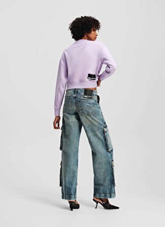 Karl Lagerfeld Jeans Yüksek Bel Geniş Paça Standart Mavi Kadın Denim Pantolon A3W10073