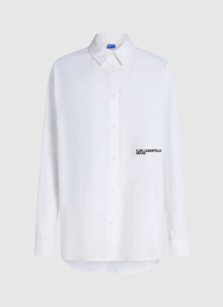 Karl Lagerfeld Jeans Standart Gömlek Yaka Baskılı Beyaz Kadın Gömlek A3W11010