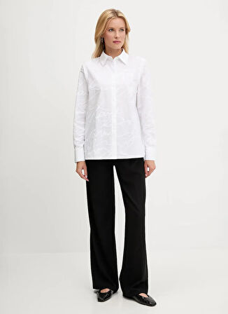 KARL LAGERFELD Standart Gömlek Yaka Düz Beyaz Kadın Gömlek A3W11021