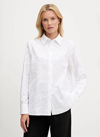 KARL LAGERFELD Standart Gömlek Yaka Düz Beyaz Kadın Gömlek A3W11021