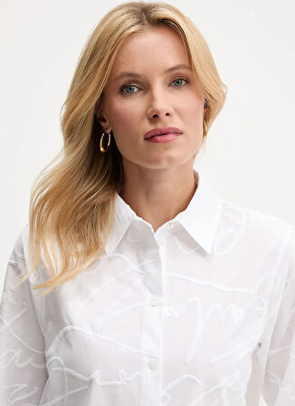 KARL LAGERFELD Standart Gömlek Yaka Düz Beyaz Kadın Gömlek A3W11021