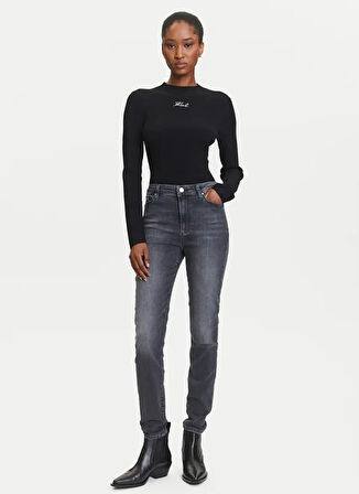 KARL LAGERFELD Yuvarlak Yaka Standart Desenli Siyah Kazak Kadın A3W18025