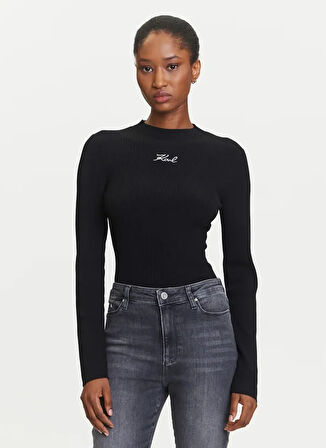 KARL LAGERFELD Yuvarlak Yaka Standart Desenli Siyah Kazak Kadın A3W18025