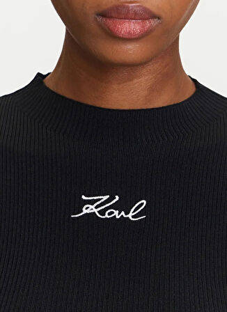 KARL LAGERFELD Yuvarlak Yaka Standart Desenli Siyah Kazak Kadın A3W18025