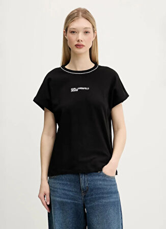 Karl Lagerfeld Jeans Yuvarlak Yaka Baskılı Siyah Kadın T-Shirt A3W17098