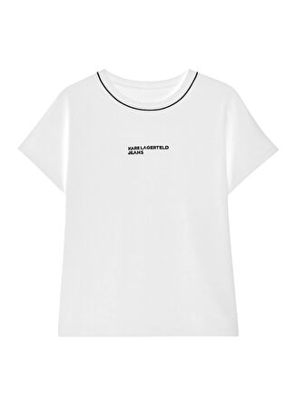 Karl Lagerfeld Jeans Yuvarlak Yaka Baskılı Beyaz Kadın T-Shirt A3W17098