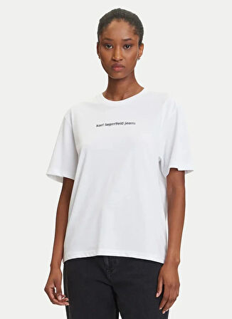 Karl Lagerfeld Jeans Yuvarlak Yaka Baskılı Beyaz Kadın T-Shirt A3W17039