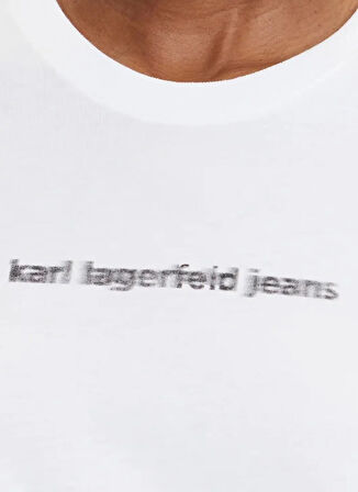 Karl Lagerfeld Jeans Yuvarlak Yaka Baskılı Beyaz Kadın T-Shirt A3W17039