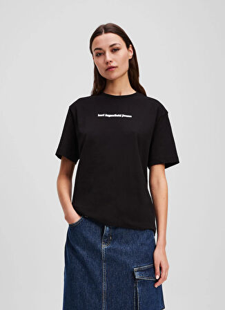 Karl Lagerfeld Jeans Yuvarlak Yaka Baskılı Siyah Kadın T-Shirt A3W17039