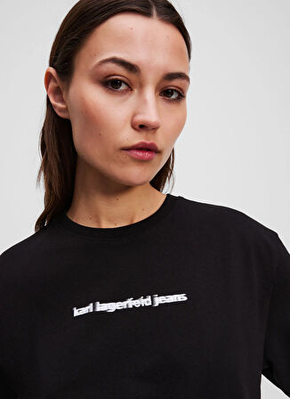 Karl Lagerfeld Jeans Yuvarlak Yaka Baskılı Siyah Kadın T-Shirt A3W17039