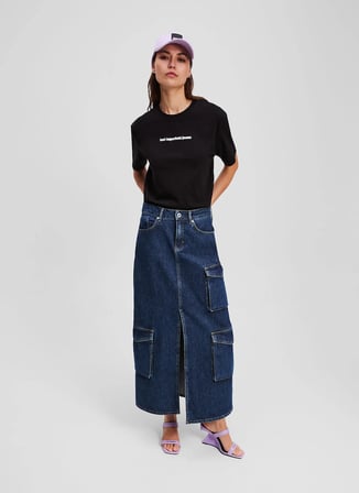 Karl Lagerfeld Jeans Yuvarlak Yaka Baskılı Siyah Kadın T-Shirt A3W17039