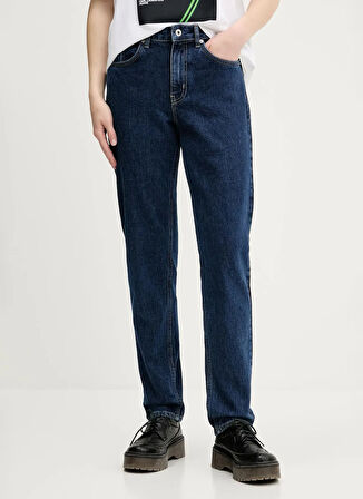 Karl Lagerfeld Jeans Yüksek Bel Dar Paça Standart Mavi Kadın Denim Pantolon A3W10064