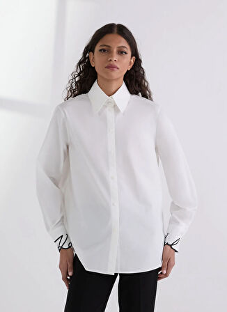 KARL LAGERFELD Standart Gömlek Yaka Düz Beyaz Kadın Gömlek A3W11023