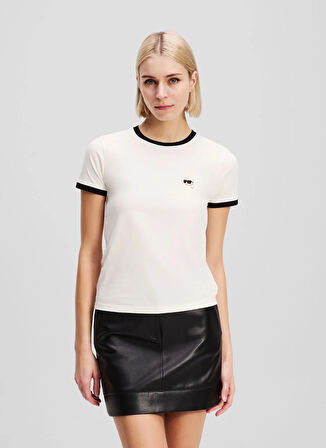 KARL LAGERFELD Yuvarlak Yaka Desenli Beyaz Kadın T-Shirt A3W17078