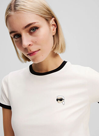 KARL LAGERFELD Yuvarlak Yaka Desenli Beyaz Kadın T-Shirt A3W17078