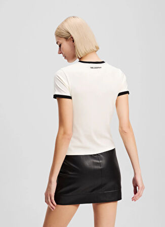 KARL LAGERFELD Yuvarlak Yaka Desenli Beyaz Kadın T-Shirt A3W17078