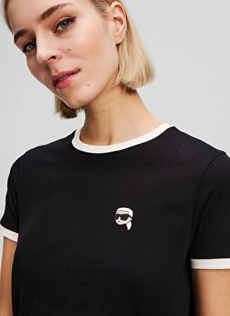 KARL LAGERFELD Yuvarlak Yaka Desenli Siyah Kadın T-Shirt A3W17078