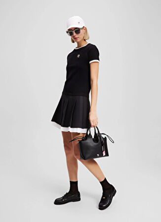 KARL LAGERFELD Yuvarlak Yaka Desenli Siyah Kadın T-Shirt A3W17078