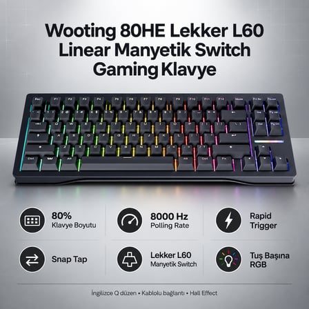 Wooting 80HE Lekker L60 Linear Manyetik Switch Gaming Klavye (WK5-US2-L60-BK1)