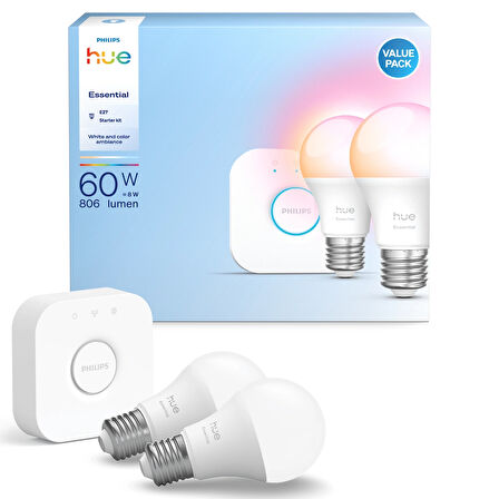 Philips Hue Essential 2'li E27 Ampul Başlangıç Seti 806 Lumen