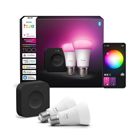 Philips HueWCA 9W E27 Renkli Akıllı Ampul 2'li Pro Başlangıç Seti (Bridge Pro v3 dahildir)